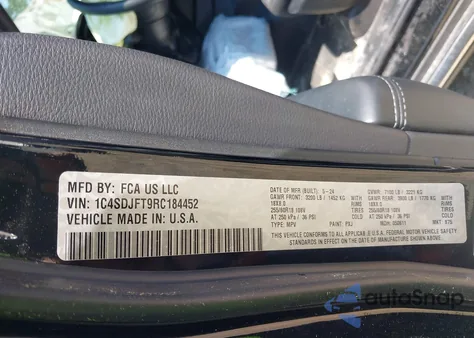 2024 Dodge Durango Pursuit/Enforcer из США, поврежденный, VIN 1C4SDJFT9RC184452